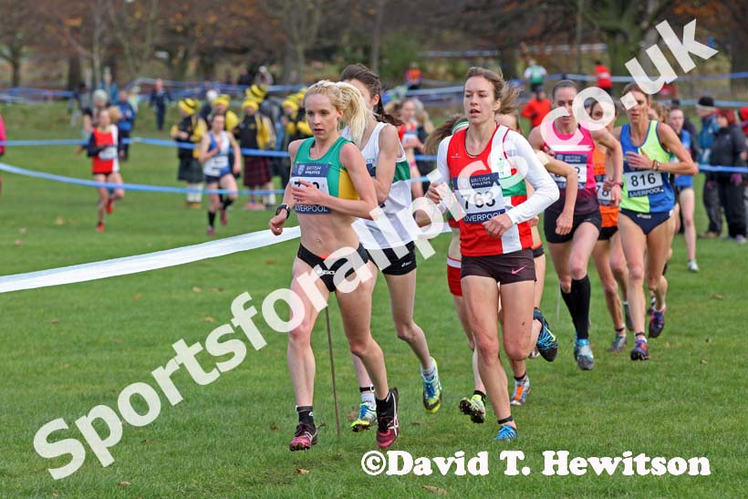 Eventual winner Gemma Steel leads from 763 Stephanie Twell in the senior womens Liverpool Cross Challenge. David T. Hewitson/Sports for All Pics